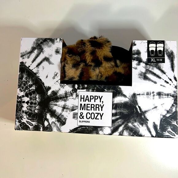 Jenni Intimates Leopard Print Fur Sandal Slippers Sz 11 - Picture 3 of 4